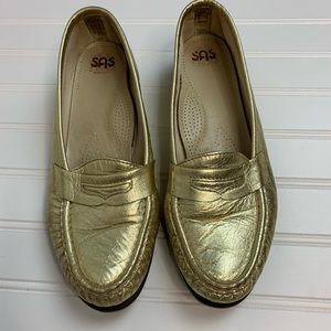 SAS Gold Metalic Slip Ons Size 8.5